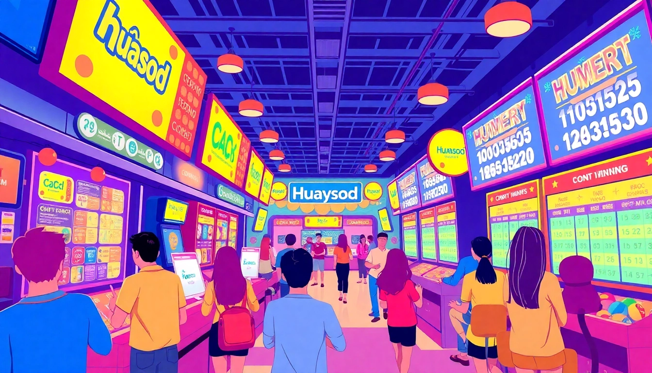 Engage with the exciting world of huaysod through a vibrant online lottery marketplace illustration.