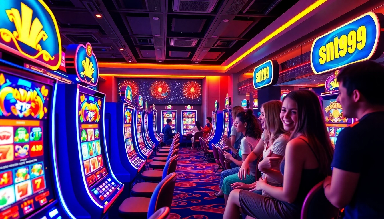 Spin and win at slot99 with vibrant slot machines and joyful players.