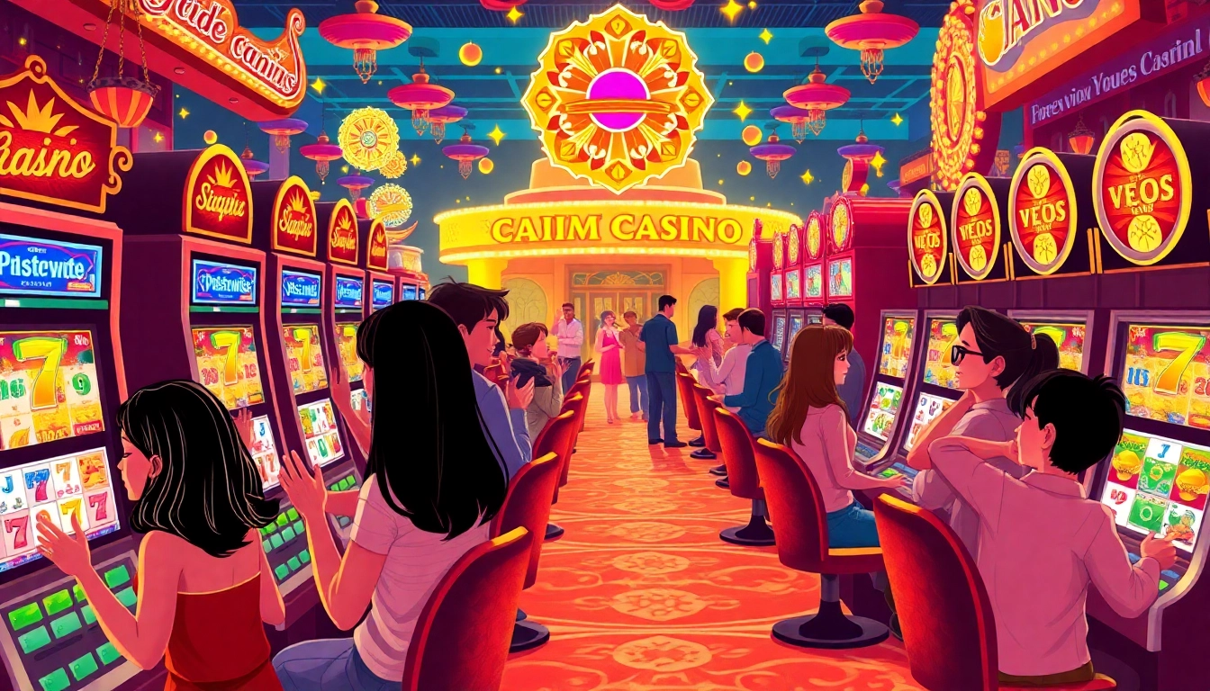 Enthusiastic players enjoying สล็อต games in a vibrant online casino environment.