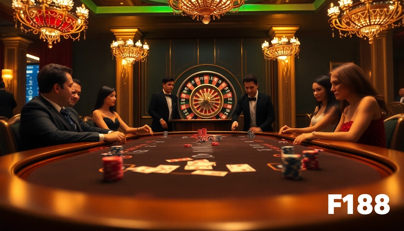 Experience thrilling poker action at the luxurious F168 casino, showcasing vibrant poker chips and cards in play.
