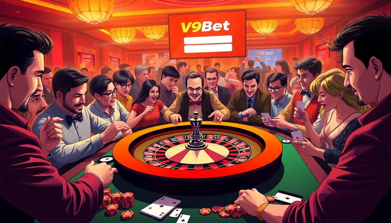 Experience the thrill of casino gaming as players engage in "đăng nhập v9bet" at an energetic roulette table.