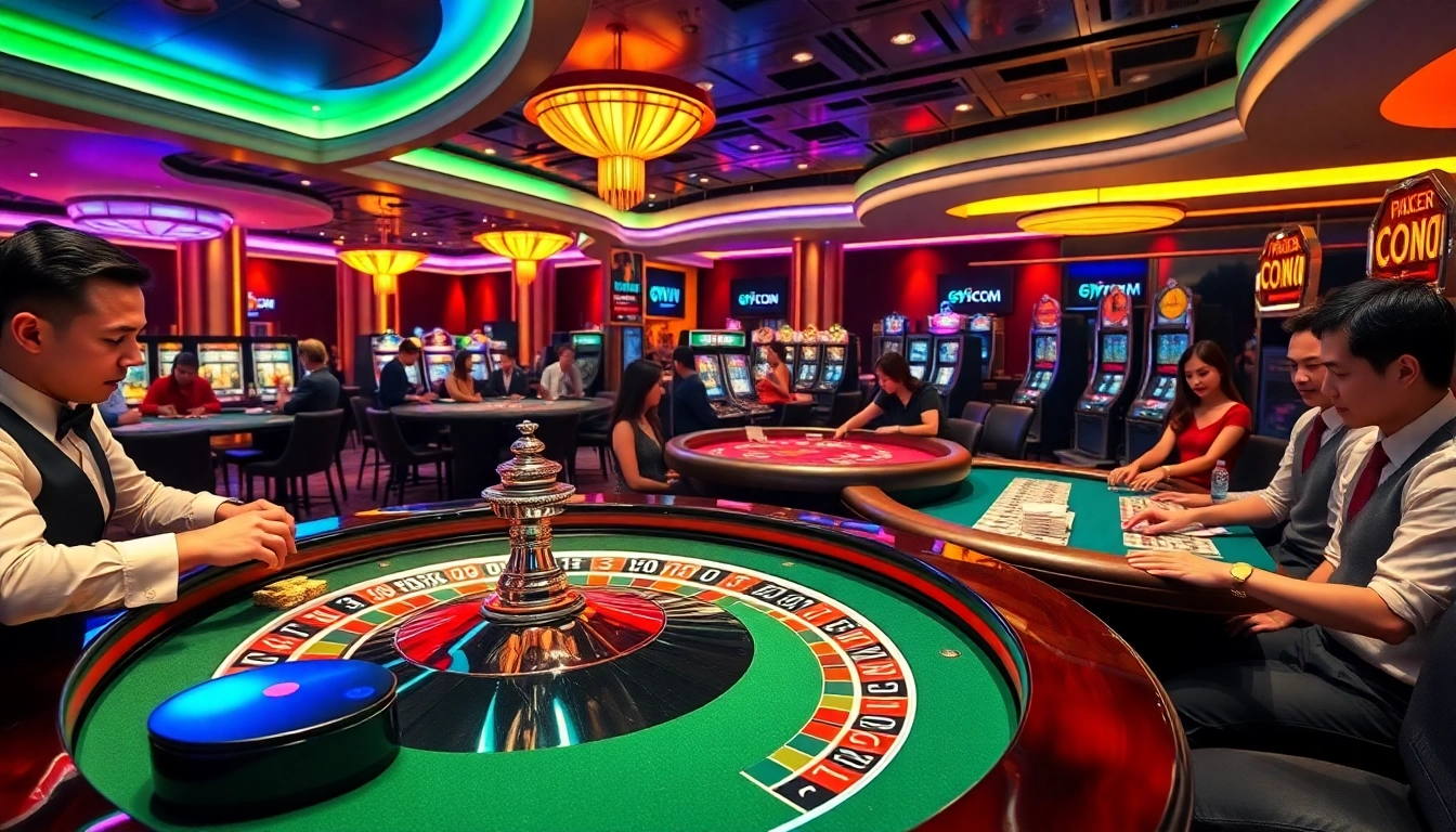 Excited players engaging at the roulette table, experience 69VN COM gambling thrills.