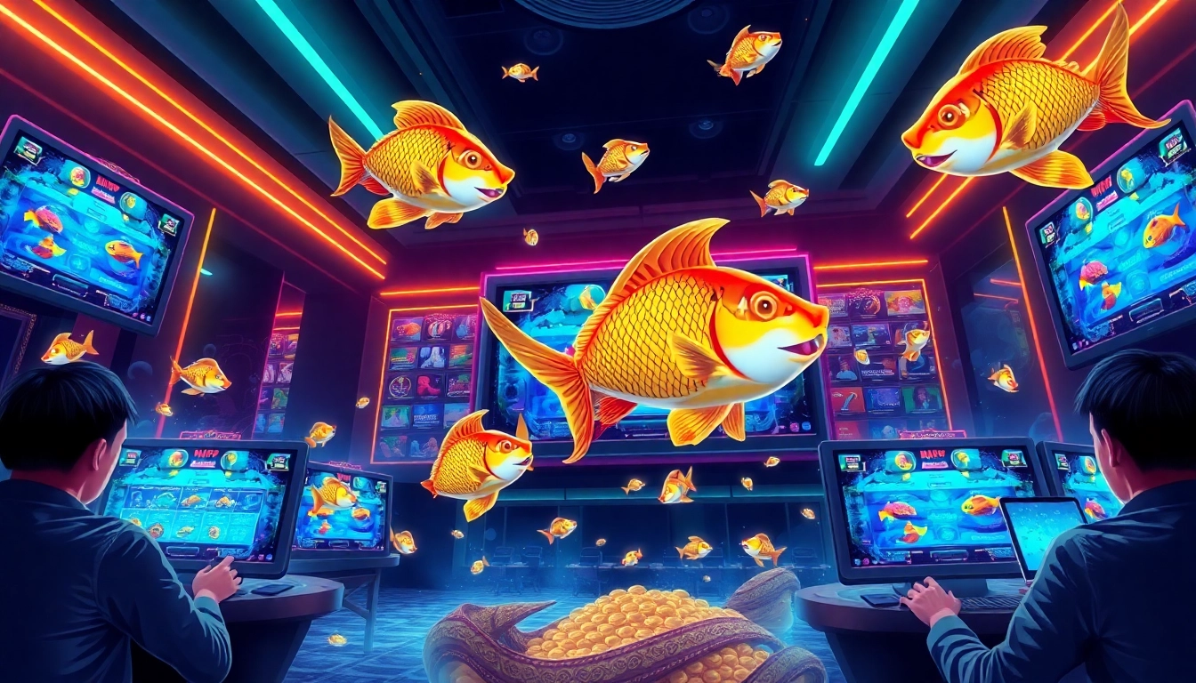 Bắn cá v9bet game in a lively online casino atmosphere, showcasing animated fish and engaging players.