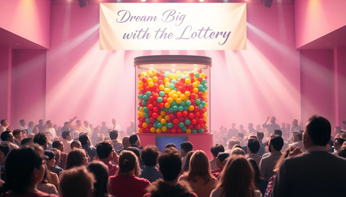 Lottery drawing event engaging a diverse audience with excitement and hope.