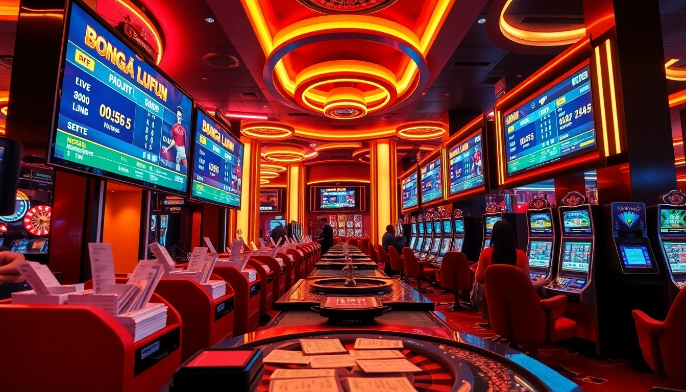 Engage in thrilling betting with Bong Da Lu Fun at a vibrant casino sports area featuring live scores and dynamic odds.