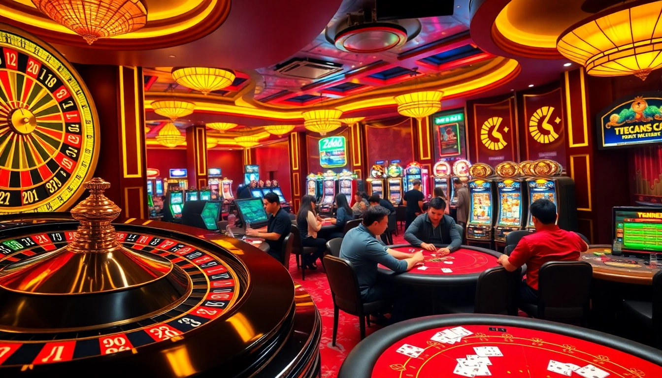 Experience the excitement at a top nhà cái uy tín nhất Việt Nam casino with gamblers enjoying poker and roulette.