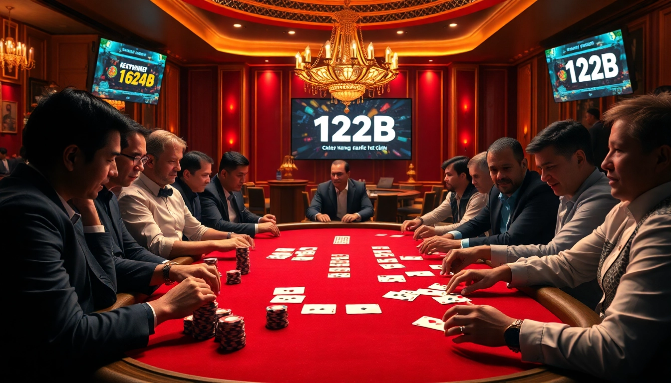 Players experiencing the thrill of poker at 123B Đăng nhập, capturing excitement and strategy at a casino table.