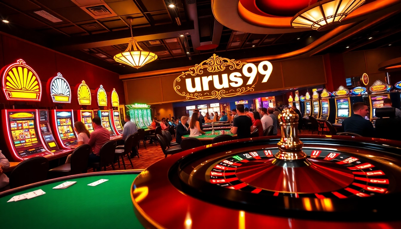 Experience the thrill of gambling at urus99 casino with players wagering on a roulette wheel.