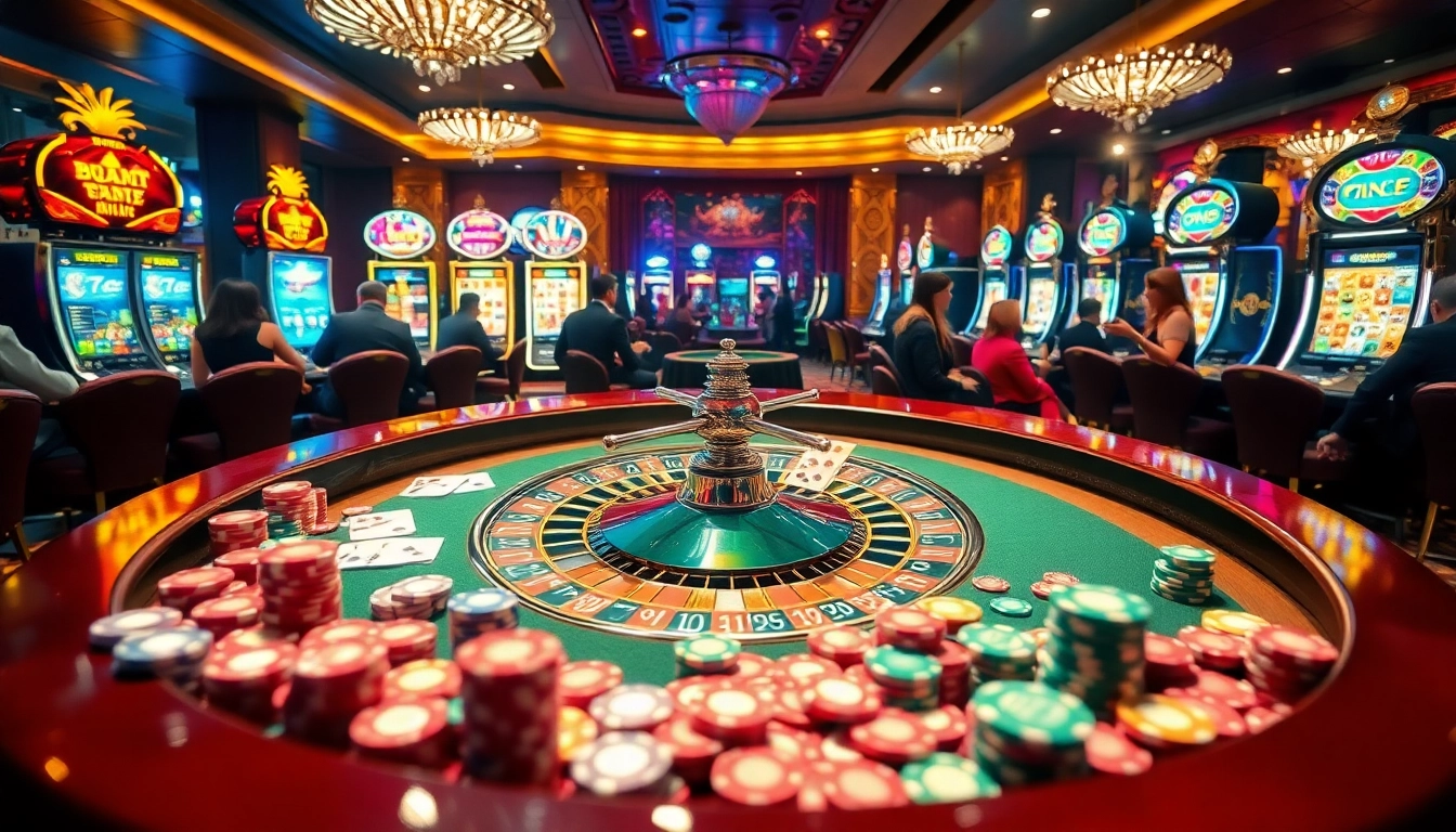 Exciting casino scene with roulette and colorful chips highlighting deneme bonusu veren siteler opportunities for gamblers.